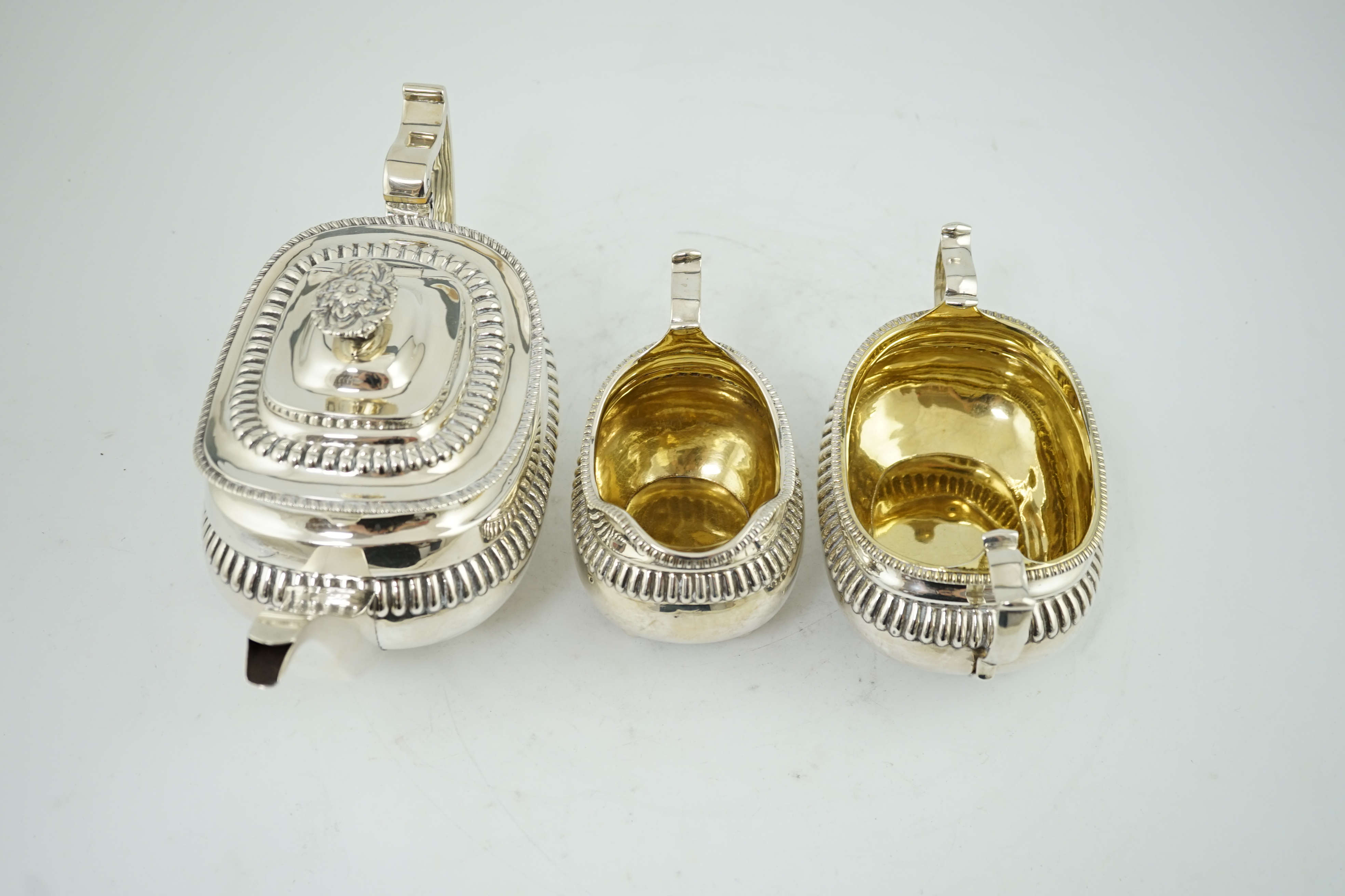 A George III silver three piece tea set, by Soloman Hougham